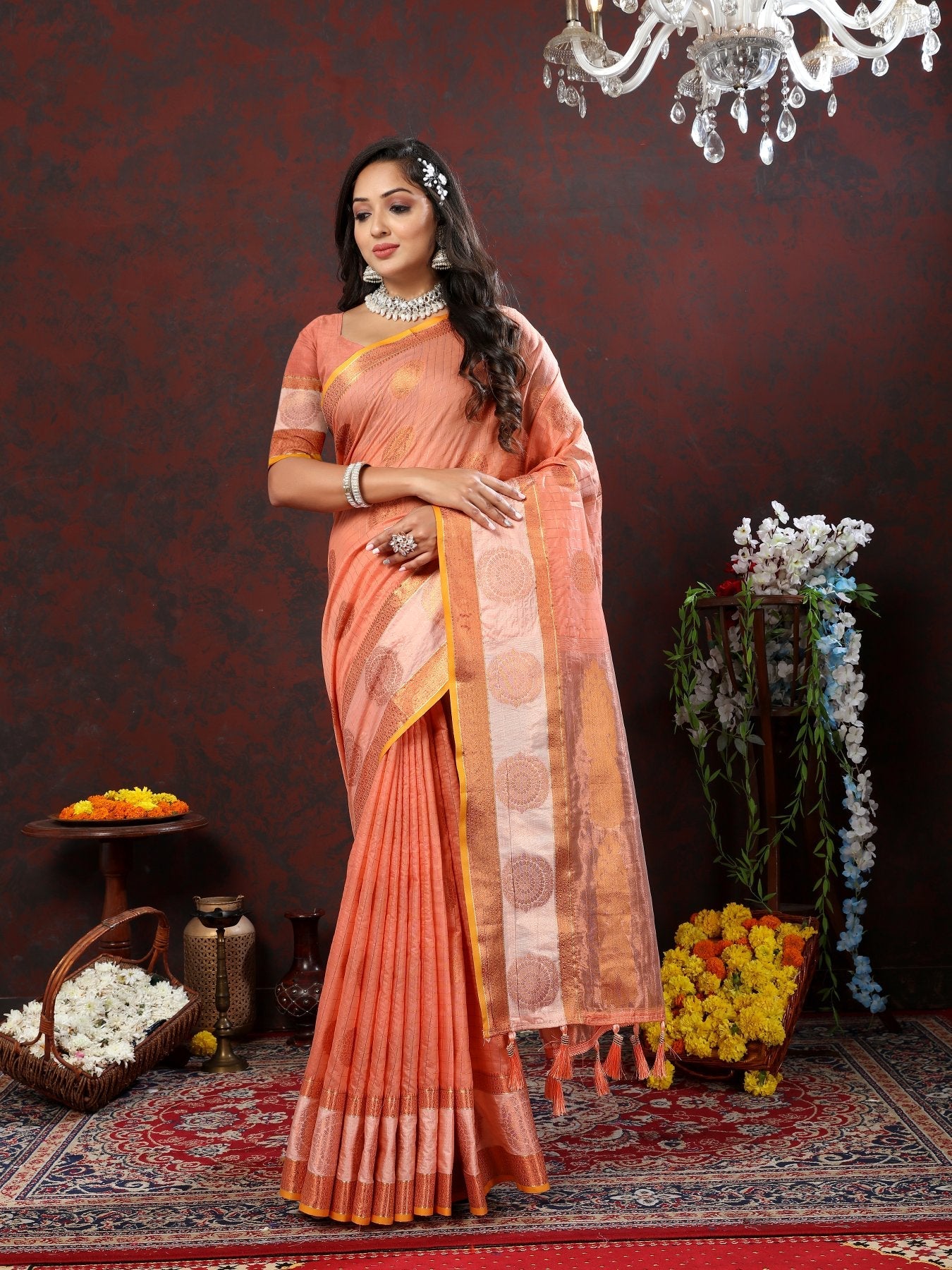 An insanely Peach Cotton Silk Saree With Transcendent Blouse Piece