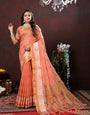 An insanely Peach Cotton Silk Saree With Transcendent Blouse Piece