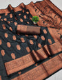 Blooming Black Soft Banarasi Silk Saree With Glittering Blouse Piece