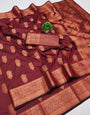 Jazzy Wine Soft Banarasi Silk Saree With Elaborate Blouse Piece