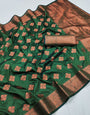 Palimpsest Dark Green Soft Banarasi Silk Saree With Super classy Blouse Piece