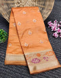 Glowing Peach Soft Banarasi Silk Saree With Splendorous Blouse Piece