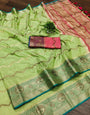 Invaluable Green Soft Banarasi Silk Saree With Snappy Blouse Piece