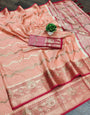 Outstanding Peach Soft Banarasi Silk Saree With Fantabulous Blouse Piece