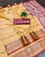 Gratifying Yellow Soft Banarasi Silk Saree With Enchanting Blouse Piece