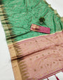 Dazzling Green Soft Banarasi Silk Saree With Artistic Blouse Piece