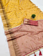 Skinny Yellow Soft Banarasi Silk Saree With Snazzy Blouse Piece