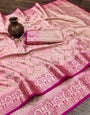 Alluring Pink Soft Banarasi Silk Saree With Splendiferous Blouse Piece