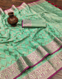 Lagniappe Sea Green Soft Banarasi Silk Saree With An insanely Blouse Piece