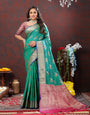 Energetic Green Soft Banarasi Silk Saree With Denouement Blouse Piece