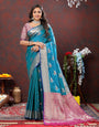 Sophisticated Rama Soft Banarasi Silk Saree With Devastating Blouse Piece