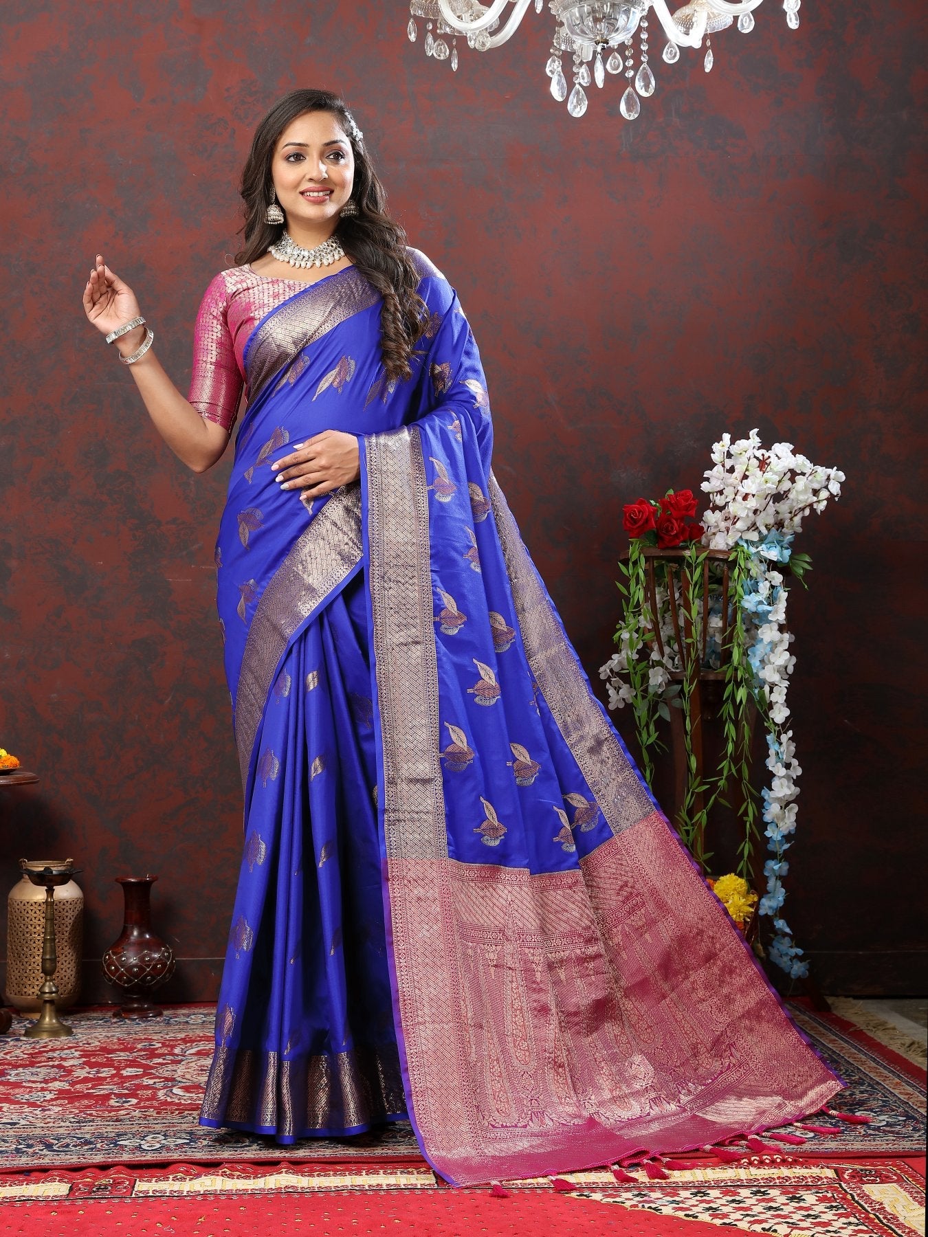 Fugacious Royal Blue Soft Banarasi Silk Saree With Inspiring Blouse Piece