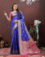 Fugacious Royal Blue Soft Banarasi Silk Saree With Inspiring Blouse Piece