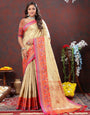 Lovely Beige Soft Banarasi Silk Saree With Delectable Blouse Piece