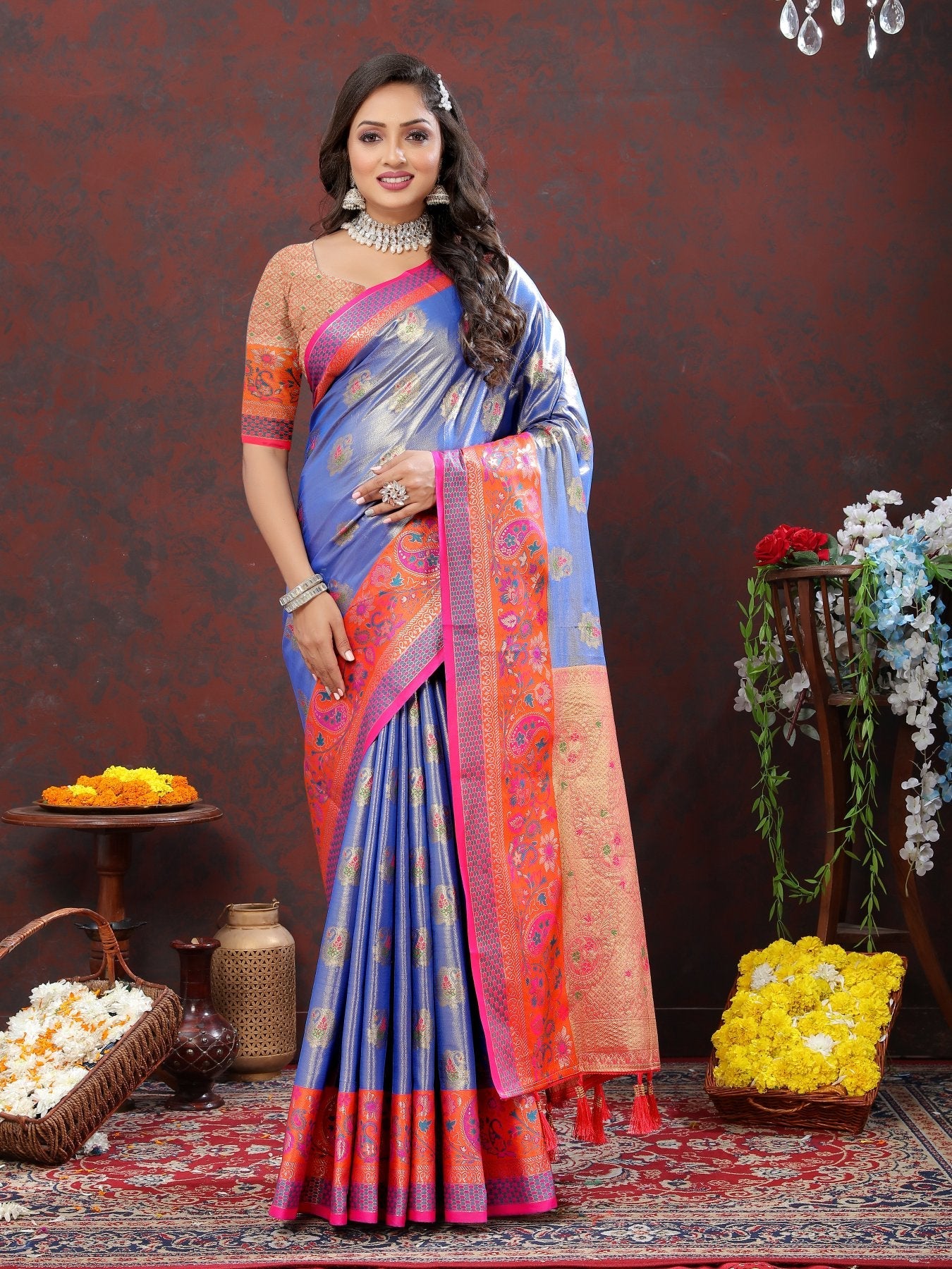 Innovative Blue Soft Banarasi Silk Saree With Sempiternal Blouse Piece