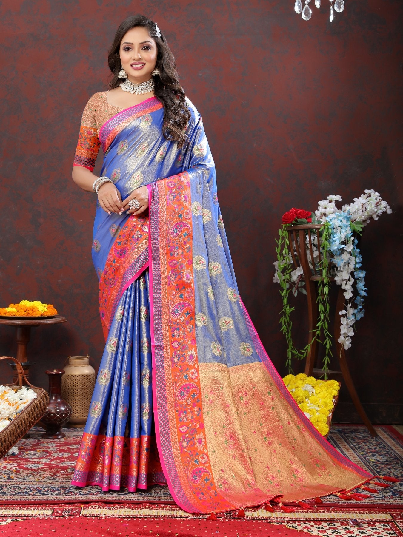 Innovative Blue Soft Banarasi Silk Saree With Sempiternal Blouse Piece