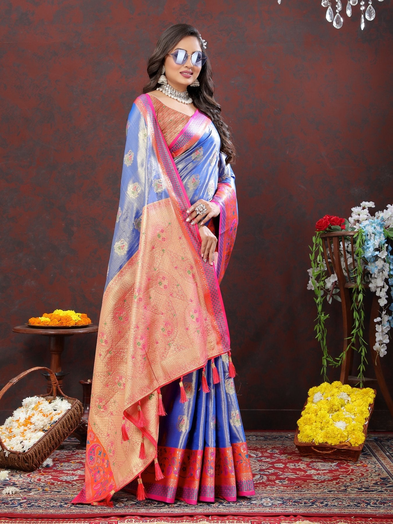 Innovative Blue Soft Banarasi Silk Saree With Sempiternal Blouse Piece