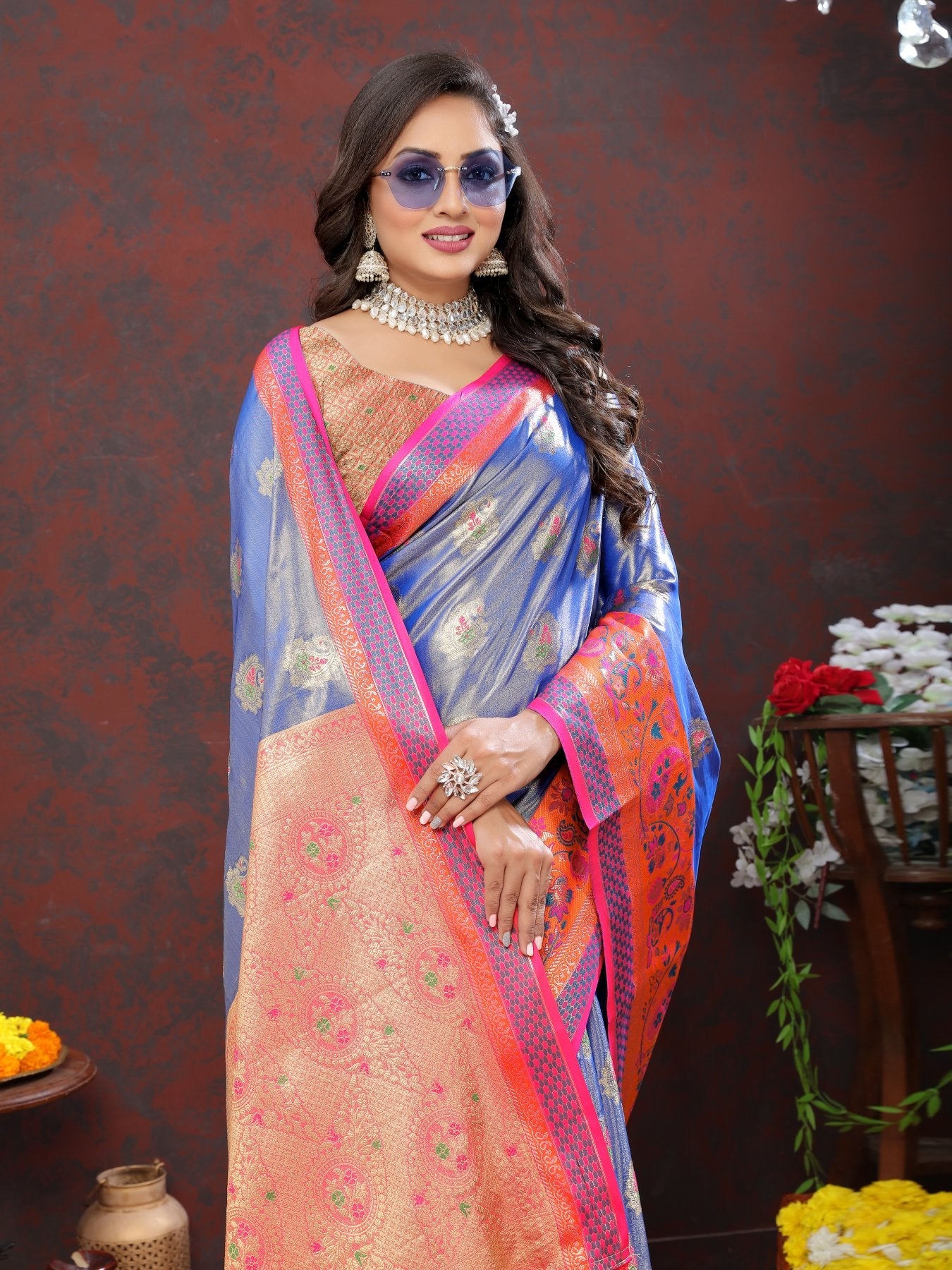 Innovative Blue Soft Banarasi Silk Saree With Sempiternal Blouse Piece