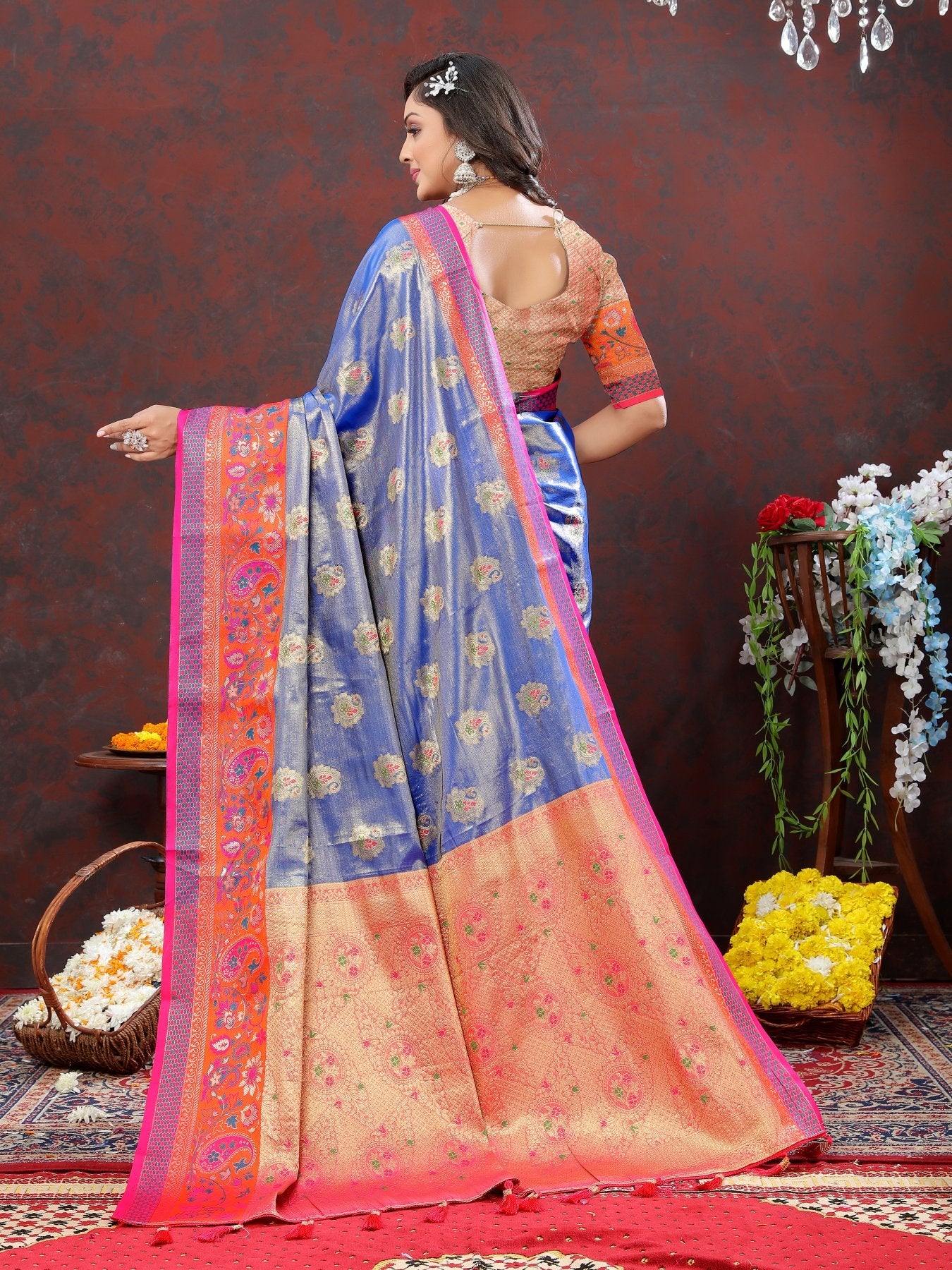 Innovative Blue Soft Banarasi Silk Saree With Sempiternal Blouse Piece