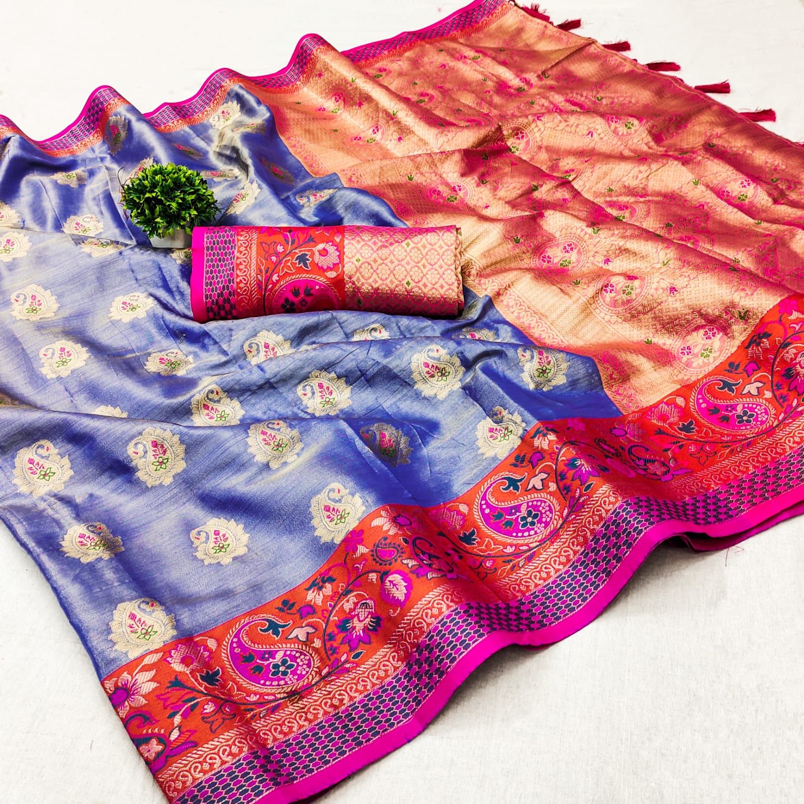 Innovative Blue Soft Banarasi Silk Saree With Sempiternal Blouse Piece