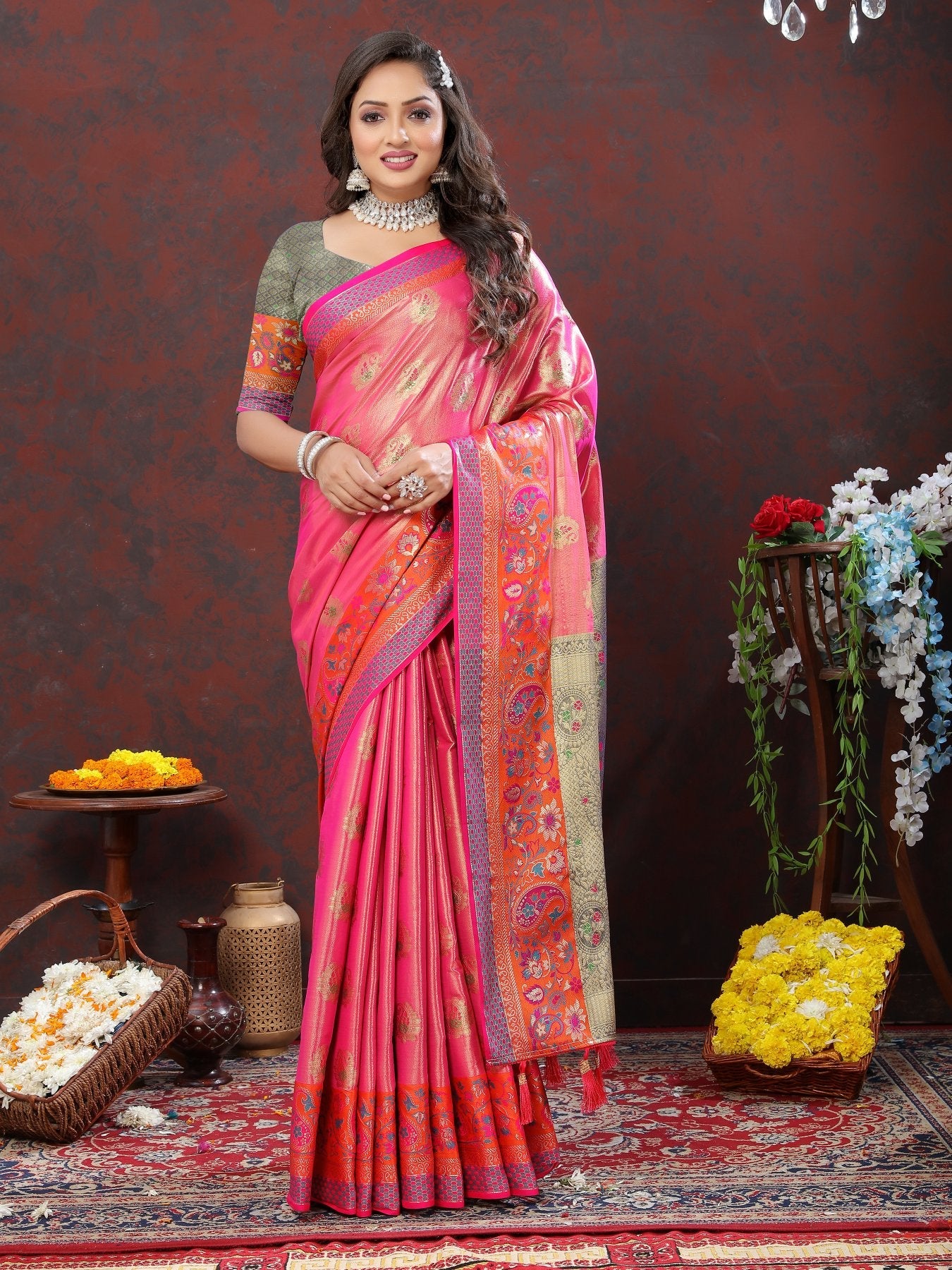 Forbearance Dark Pink Soft Banarasi Silk Saree With Twirling Blouse Piece