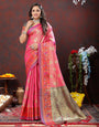 Forbearance Dark Pink Soft Banarasi Silk Saree With Twirling Blouse Piece