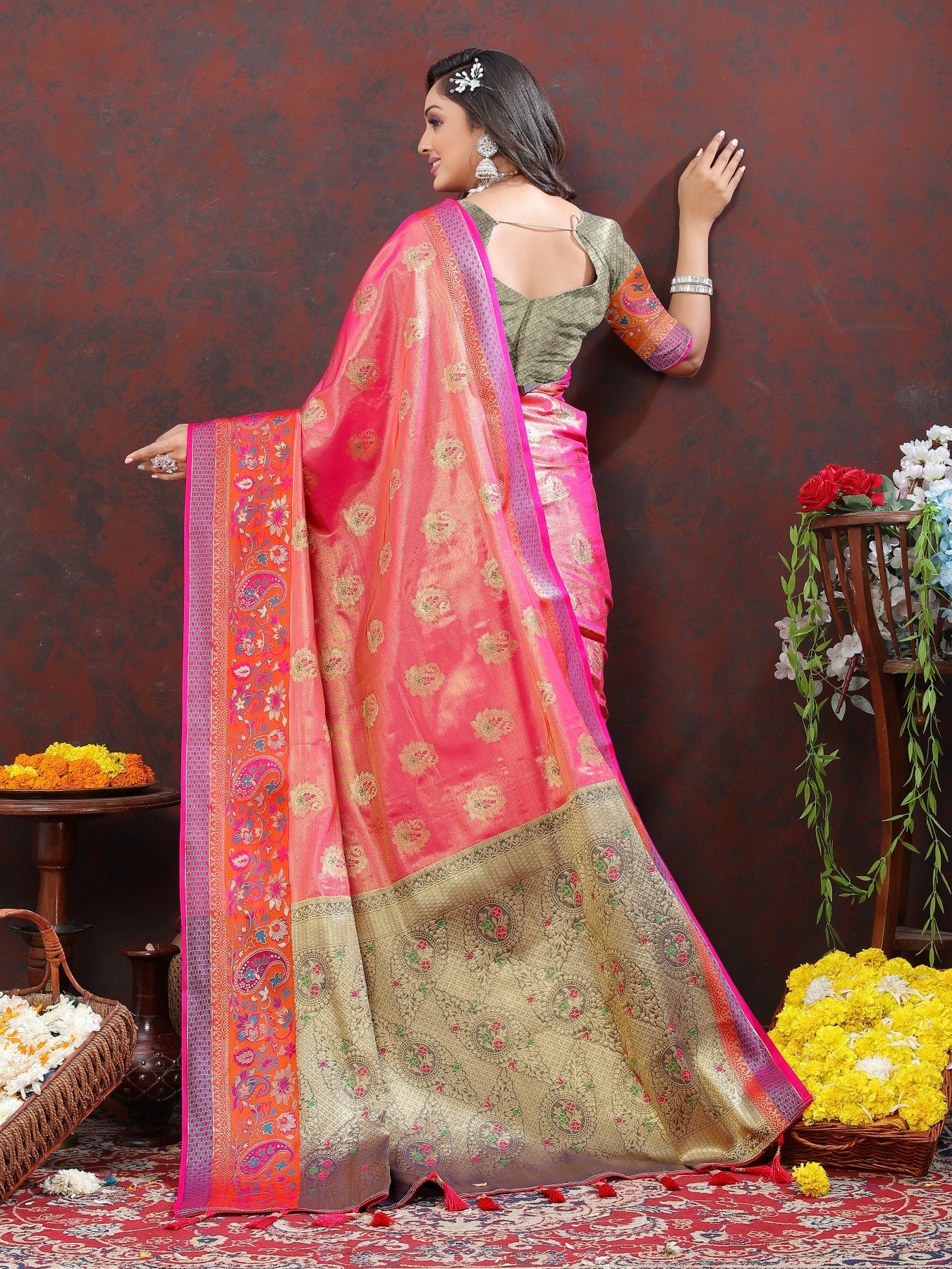 Forbearance Dark Pink Soft Banarasi Silk Saree With Twirling Blouse Piece