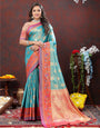 Extraordinary Firozi Soft Banarasi Silk Saree With Woebegone Blouse Piece