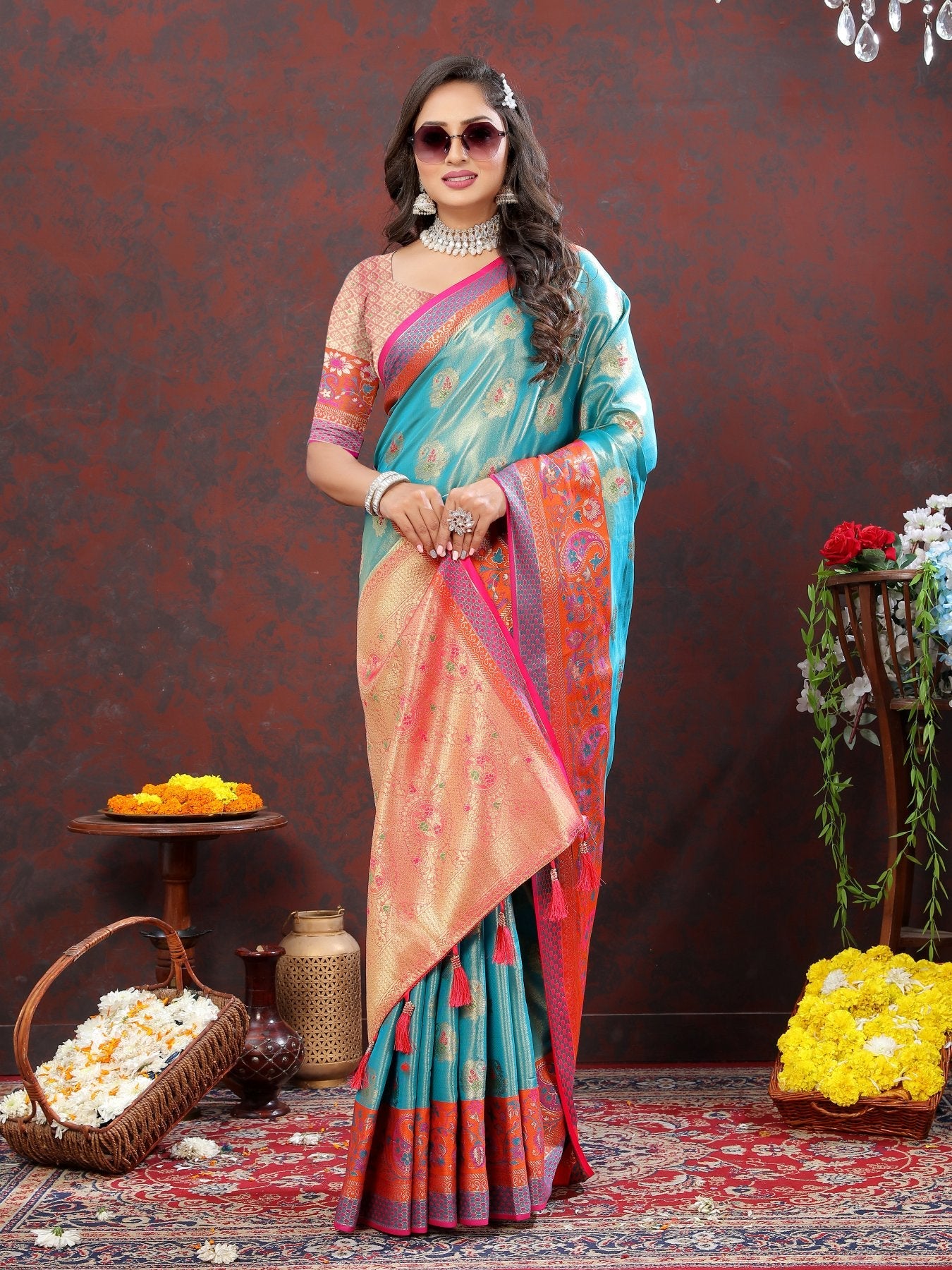 Extraordinary Firozi Soft Banarasi Silk Saree With Woebegone Blouse Piece