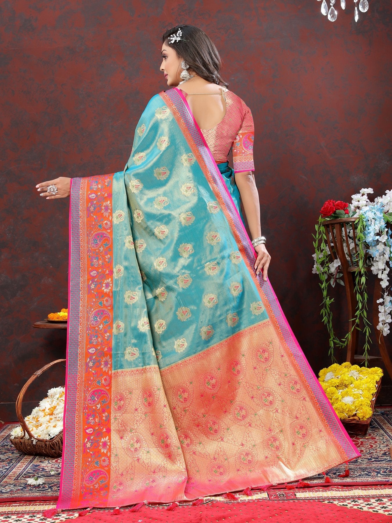 Extraordinary Firozi Soft Banarasi Silk Saree With Woebegone Blouse Piece