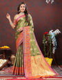 Precious Green Soft Banarasi Silk Saree With Vestigial Blouse Piece