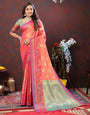 Amazing Peach Soft Banarasi Silk Saree With Sumptuous Blouse Piece