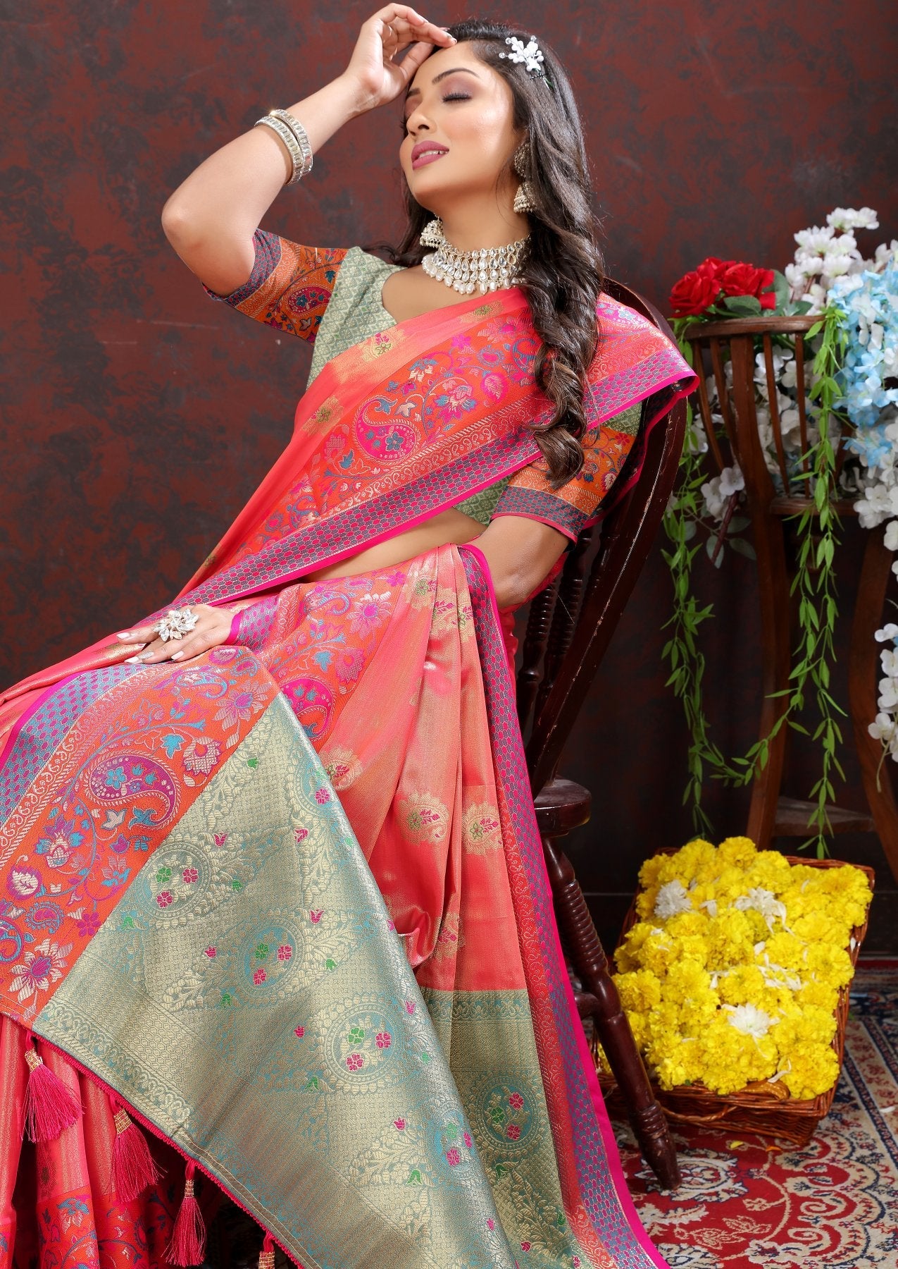 Amazing Peach Soft Banarasi Silk Saree With Sumptuous Blouse Piece