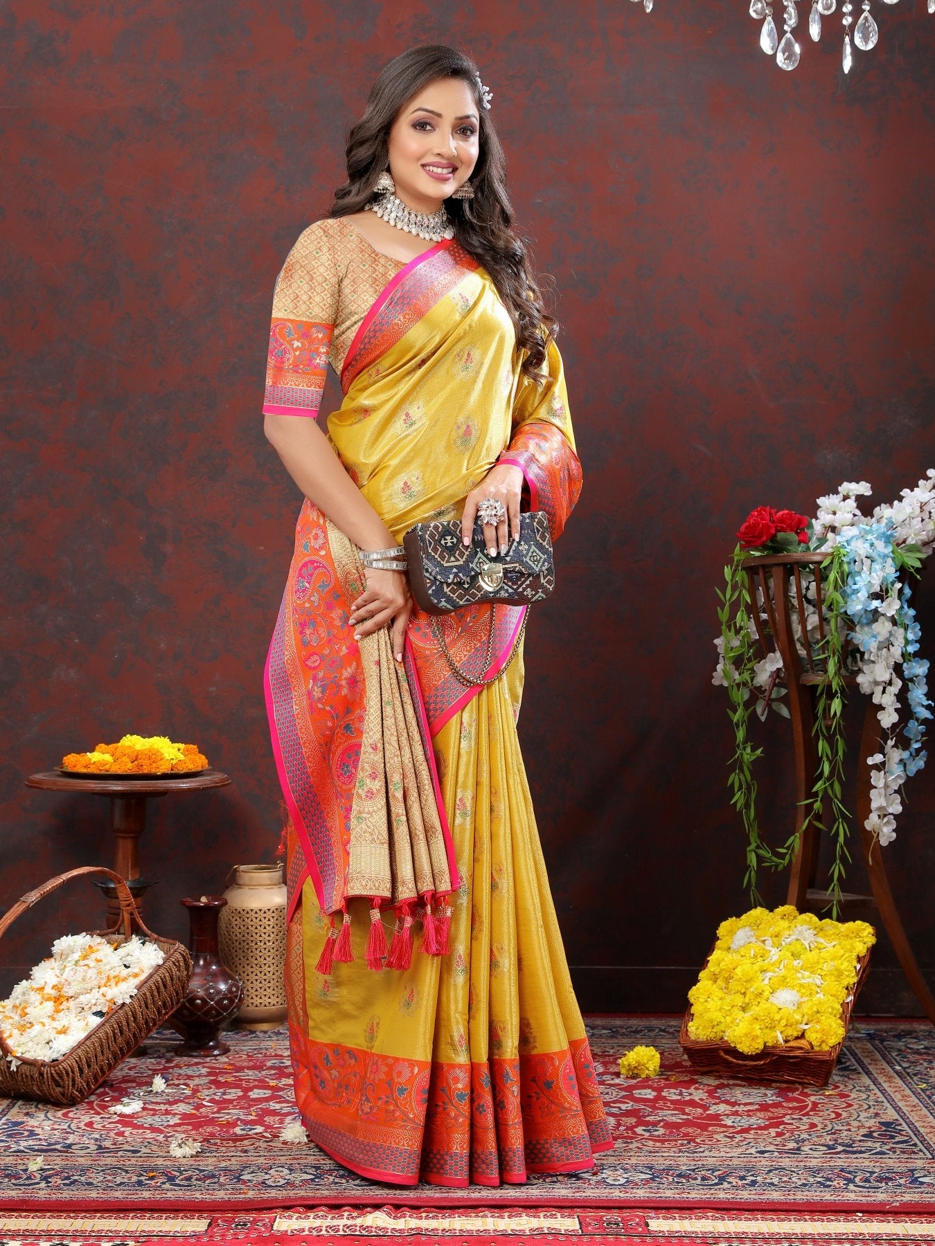 Elegant Yellow Soft Banarasi Silk Saree With Seraglio Blouse Piece