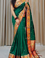 Evocative Dark Green Soft Banarasi Silk Saree With Most Stunning Blouse Piece