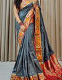 Stunning Grey Soft Banarasi Silk Saree With Redolent Blouse Piece