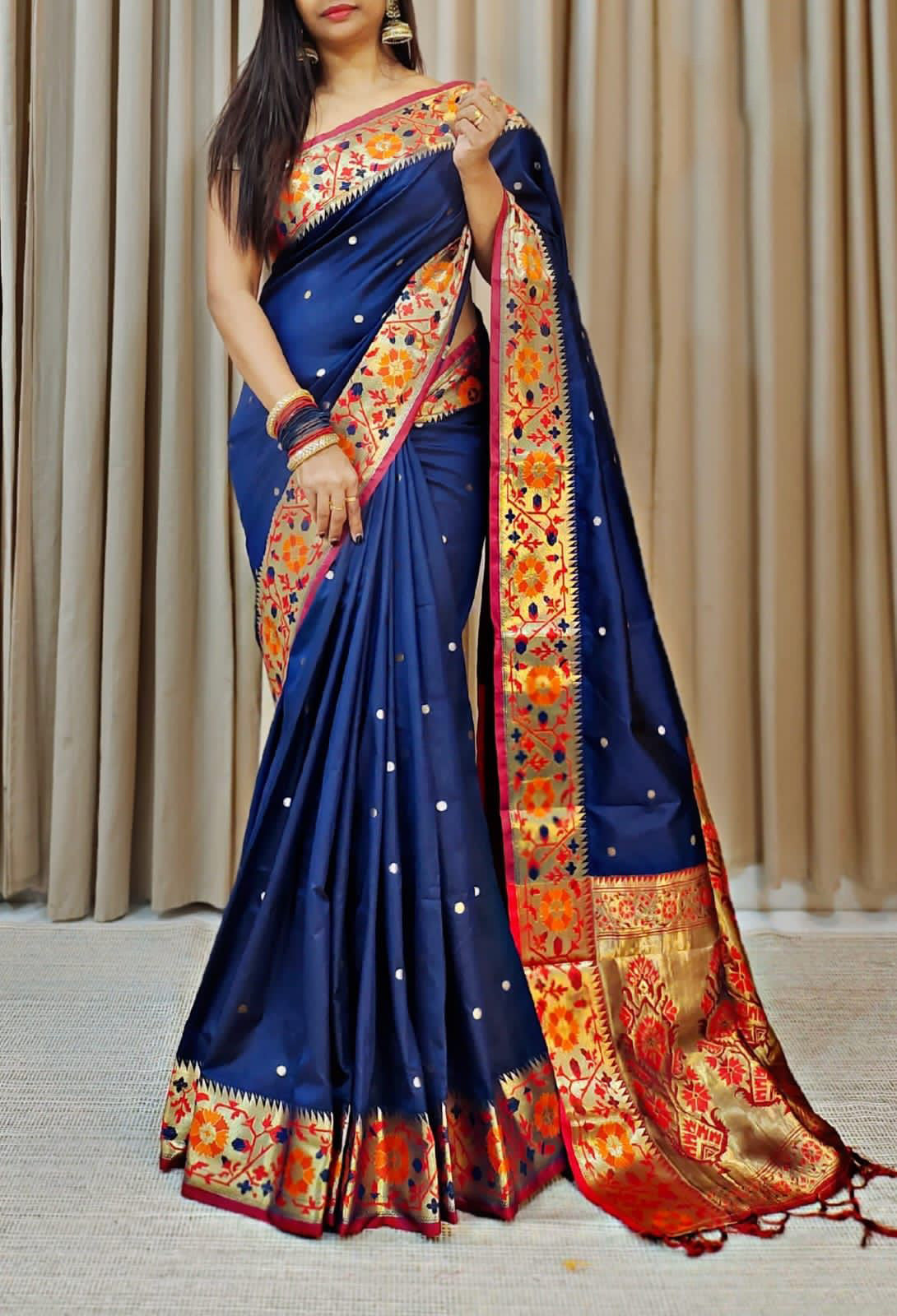 Epiphany Navy Blue Soft Banarasi Silk Saree With Desirable Blouse Piece