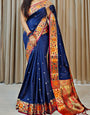 Epiphany Navy Blue Soft Banarasi Silk Saree With Desirable Blouse Piece