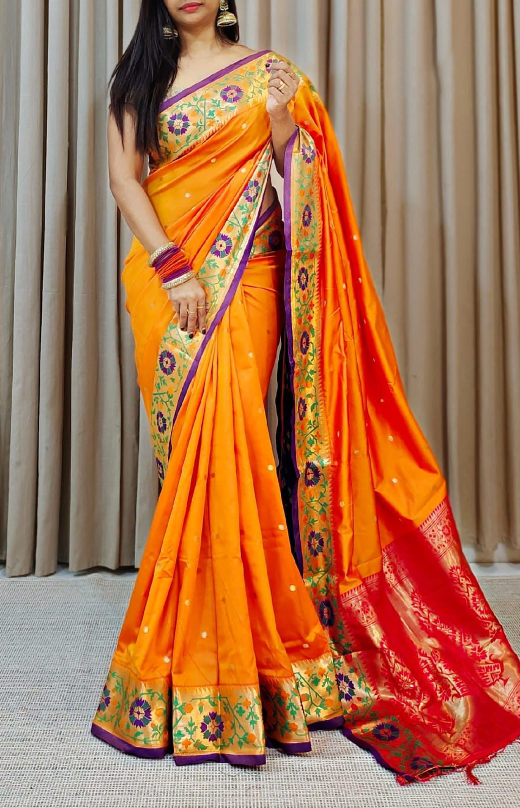 Trendy Orange Soft Banarasi Silk Saree With Ratatouille Blouse Piece