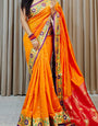 Trendy Orange Soft Banarasi Silk Saree With Ratatouille Blouse Piece