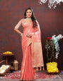 Blissful Peach Cotton Silk Saree With Gratifying Blouse Piece