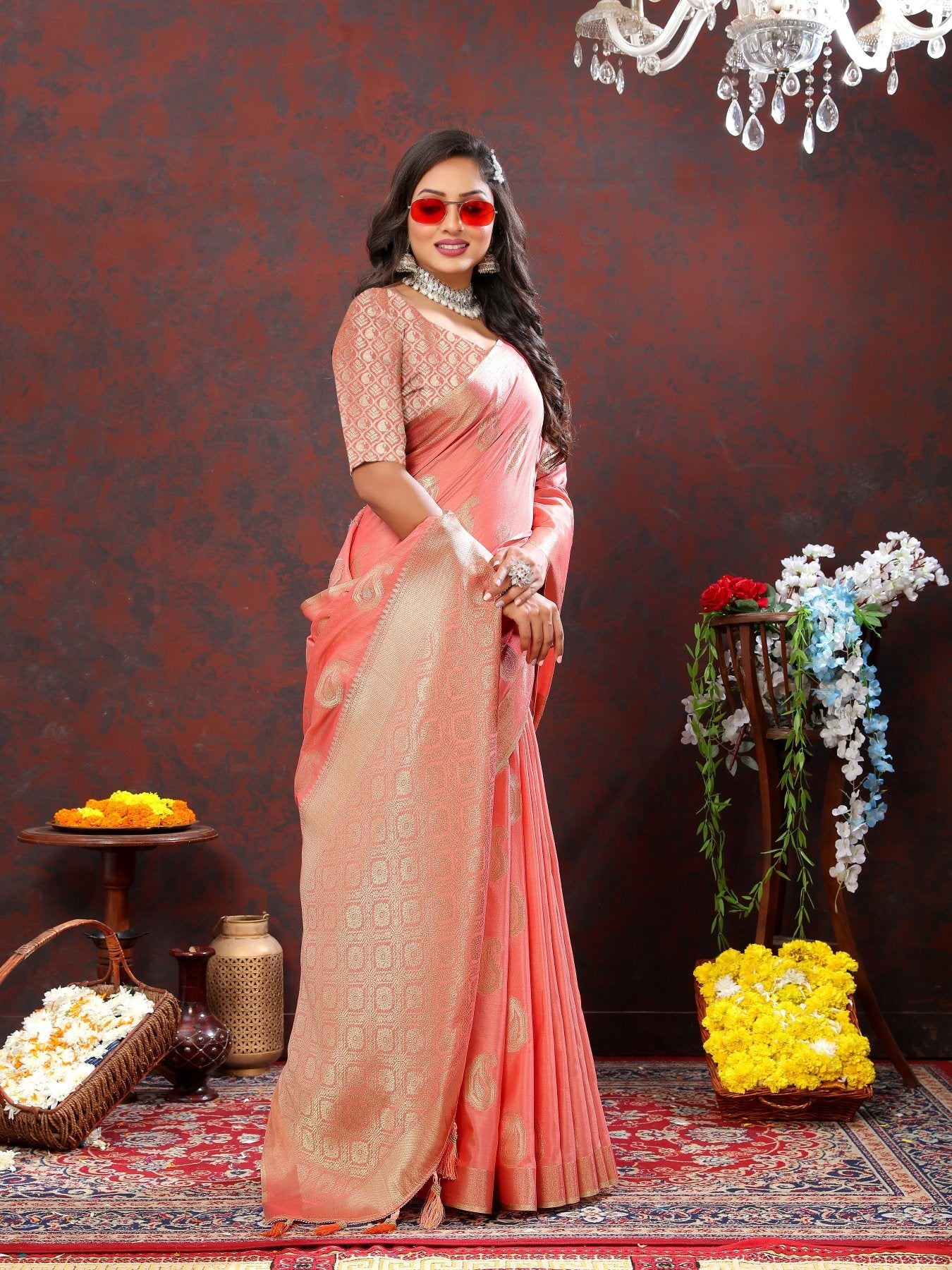 Blissful Peach Cotton Silk Saree With Gratifying Blouse Piece