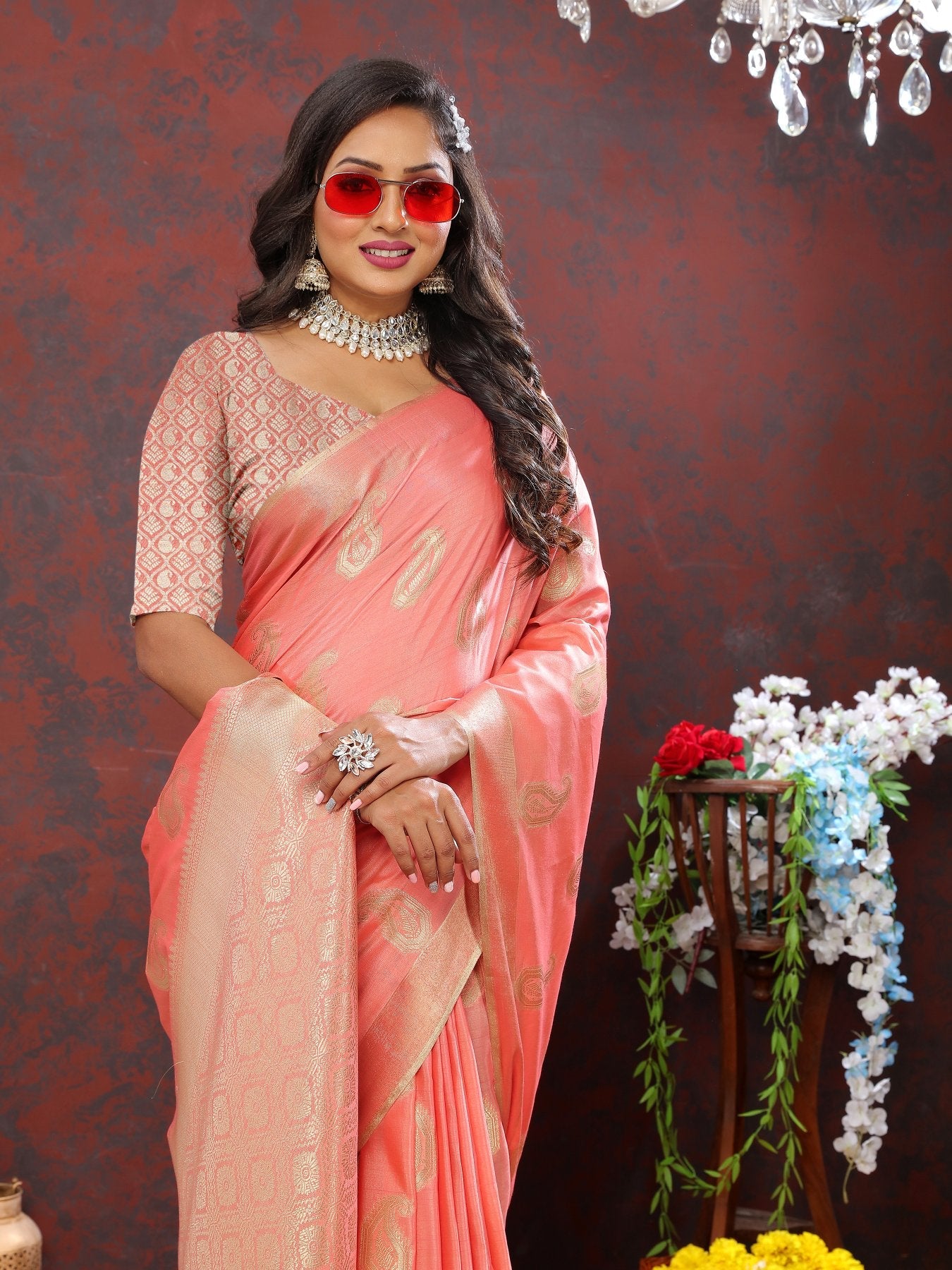 Blissful Peach Cotton Silk Saree With Gratifying Blouse Piece