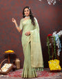 Majesty Pista Cotton Silk Saree With Engaging Blouse Piece