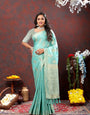 Nebula Sea Green Cotton Silk Saree With Mellifluous Blouse Piece