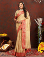 Groovy Beige Cotton Silk Saree With Pleasurable Blouse Piece