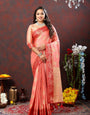 Opulent Peach Cotton Silk Saree With Staggering Blouse Piece