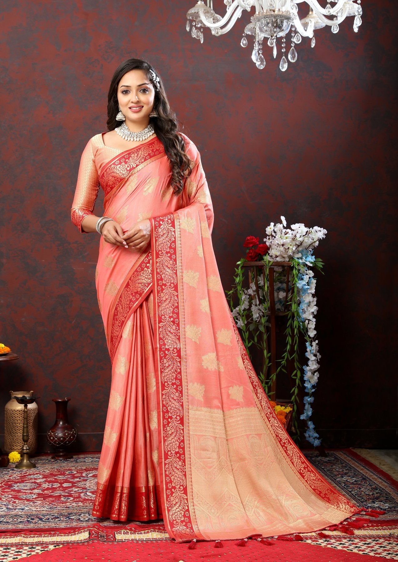 Opulent Peach Cotton Silk Saree With Staggering Blouse Piece