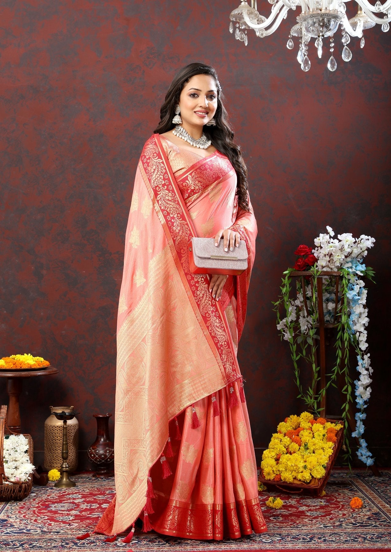 Opulent Peach Cotton Silk Saree With Staggering Blouse Piece