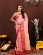 Radiant Pink Cotton Silk Saree With Denouement Blouse Piece